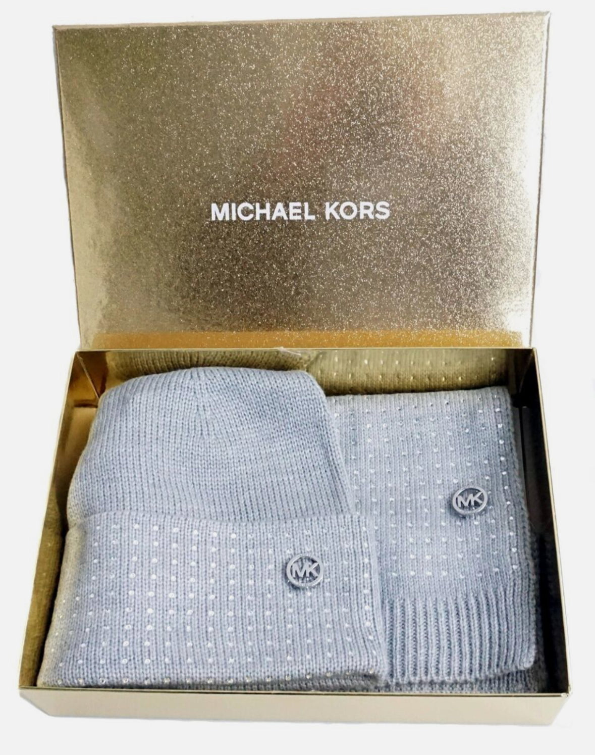 Michael Kors Schal & Mütze Set hellgrau